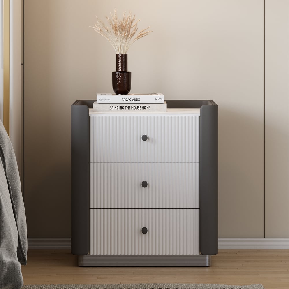 Questions and Answers for Modern 3-Drawer Nightstand with Sintered Stone Top & USB Port