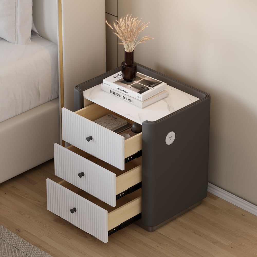 Questions and Answers for Modern 3-Drawer Nightstand with Sintered Stone Top & USB Port