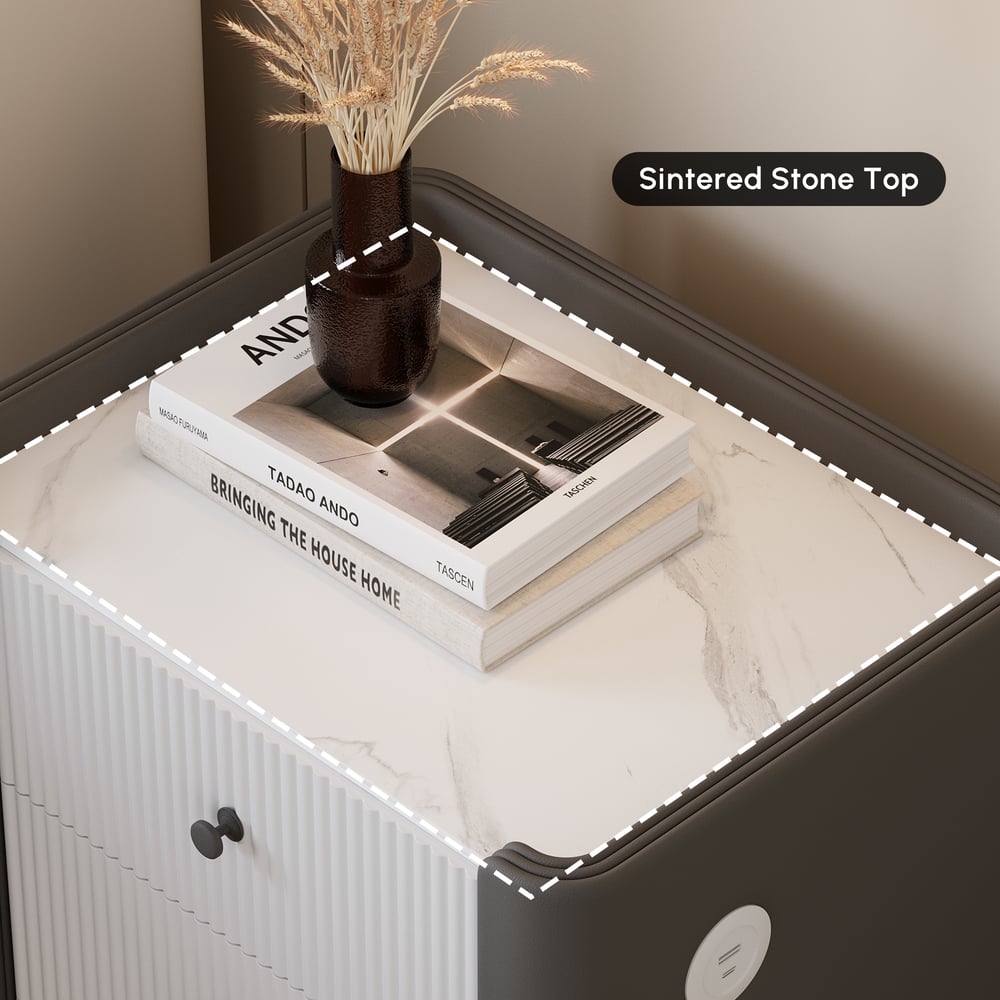 Modern 3-Drawer Nightstand with Sintered Stone Top & USB Port