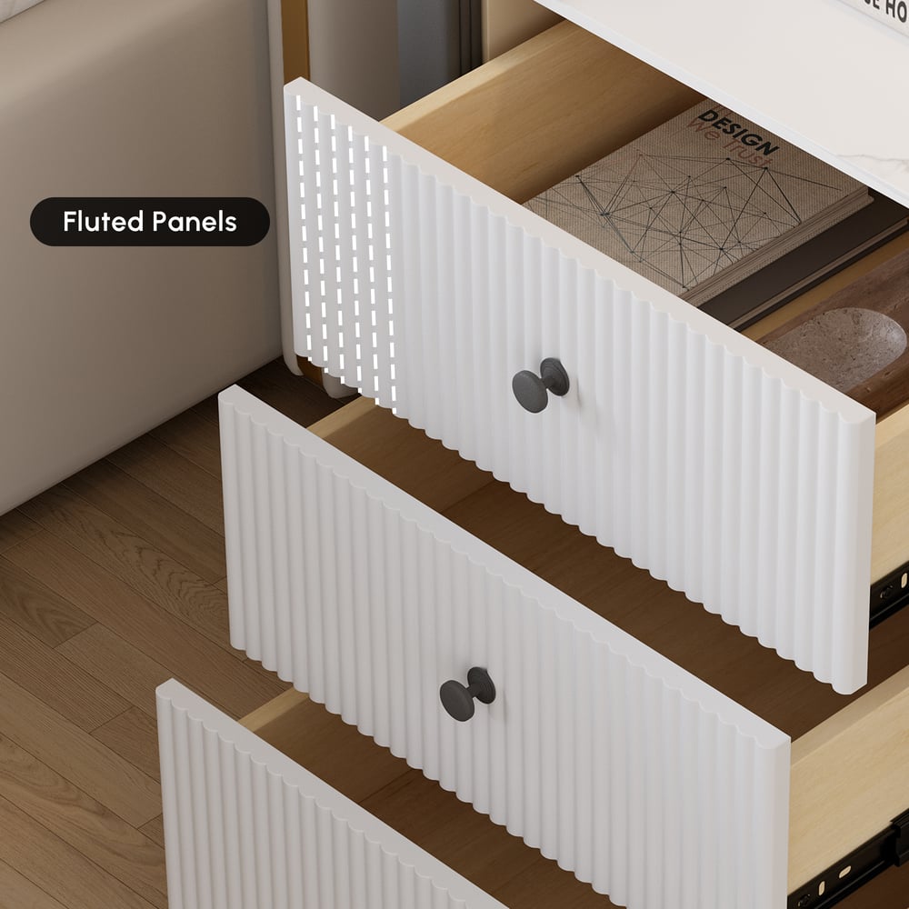 Modern 3-Drawer Nightstand with Sintered Stone Top & USB Port