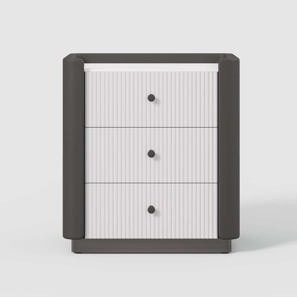 Modern 3-Drawer Nightstand with Sintered Stone Top & USB Port