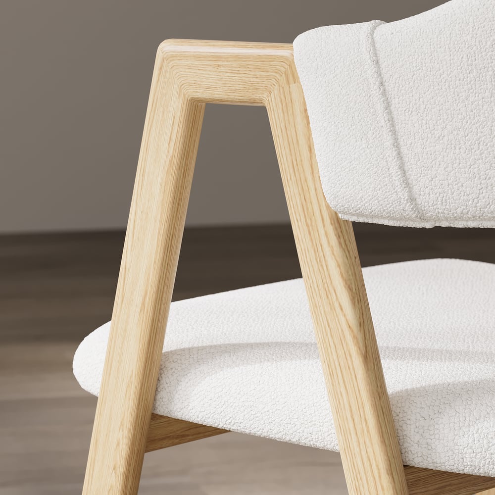 Sedia da pranzo moderna in bouclé con seduta imbottita in bianco caldo, set da 2 Immagine della finestra