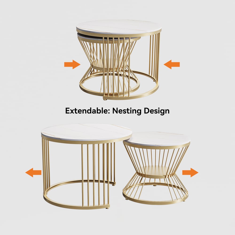 Aurora 79" Boucle Fluted Sofa Set with Round 2-Piece Nesting Coffee Table window image