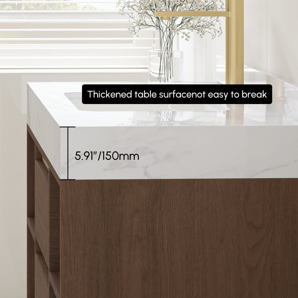 Bathroom Vanity Set 39.4"  Floating Sintered Stone Bathroom Vanity Walnut with Sink window image