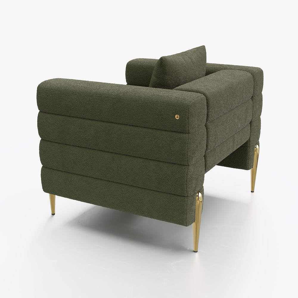 Aurora Boucle Upholstered Accent Chair 2000mm Fluted Sofa with Gold Legs & Pillows window image