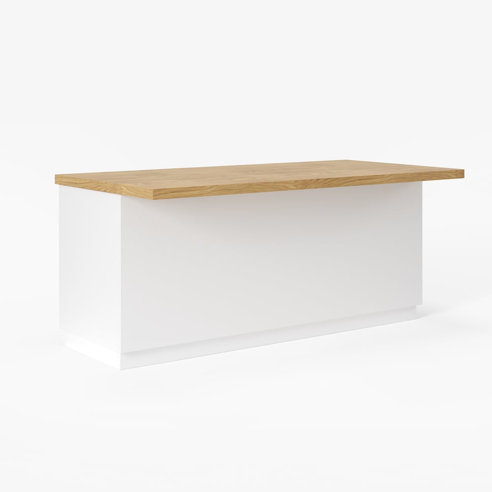 Isla de cocina de estilo Japandi de madera natural y blanco de 1830 mm con luz imagen de ventana