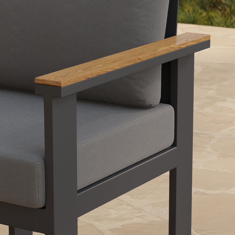 Tevara 6 Pieces Rectangle Wood & Aluminum Outdoor Dining Set with  Pillar Umbrella window image