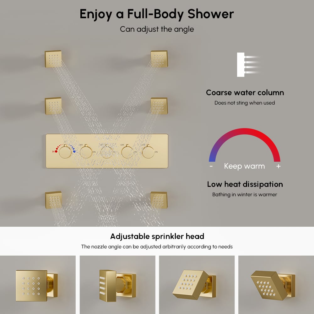 Wall-Mounted Shower System in Gold Thermostatic 4 Functions 23" window image