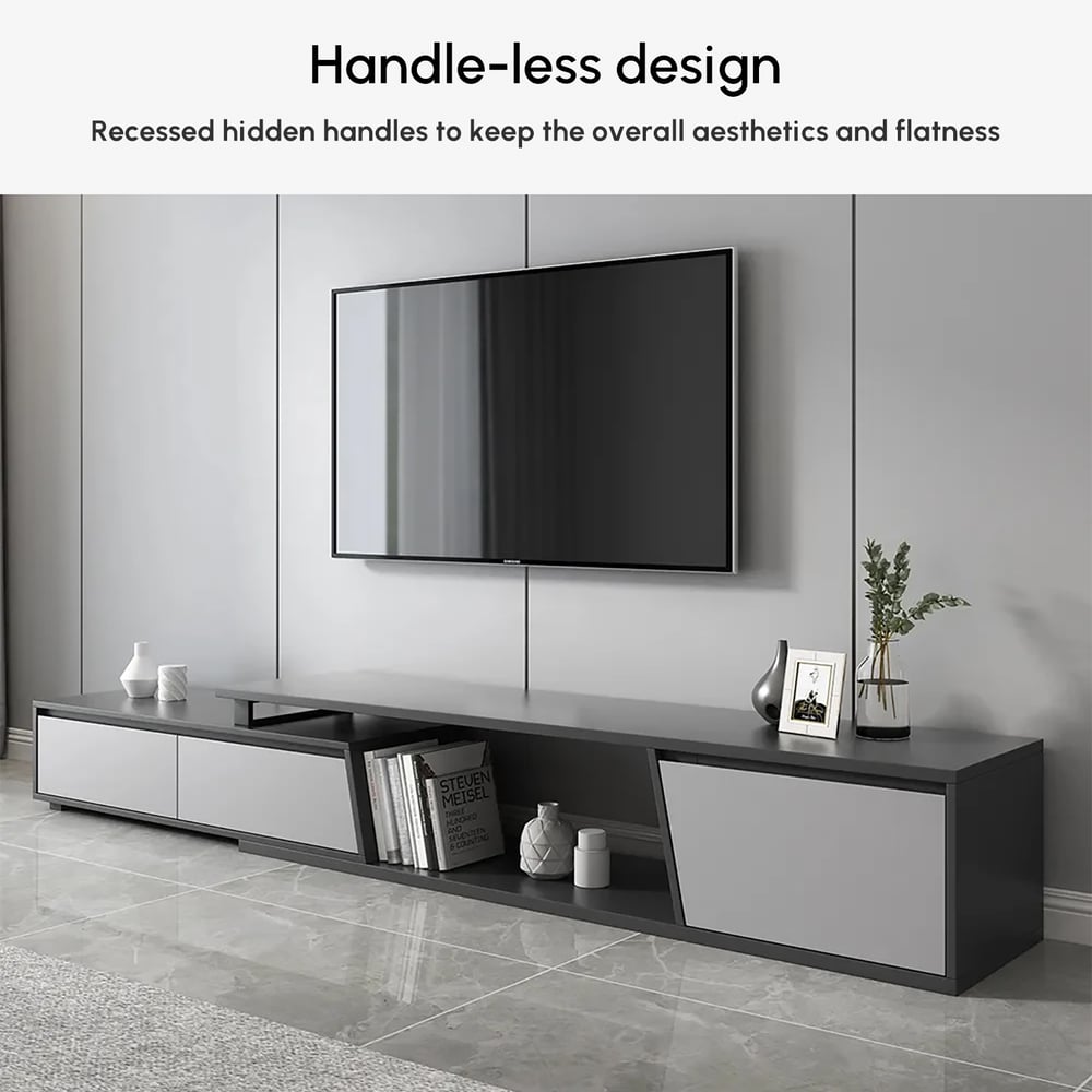 Meuble TV extensible Fero avec 3 tiroirs (1800 mm à 3048 mm) image de fenêtre