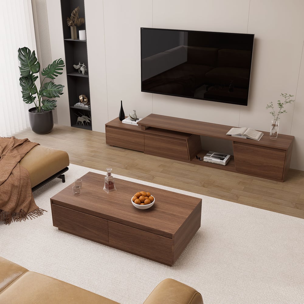 Fero Walnut Extendable TV Stand with 3 Drawers(71"-120")
