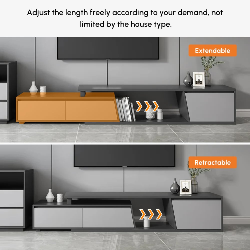 Meuble TV extensible Fero avec 3 tiroirs (1800 mm à 3048 mm) image de fenêtre