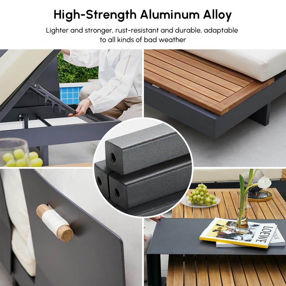 Canapé sectionnel d'extérieur Axis pour 6 personnes en aluminium et teck, beige image de fenêtre