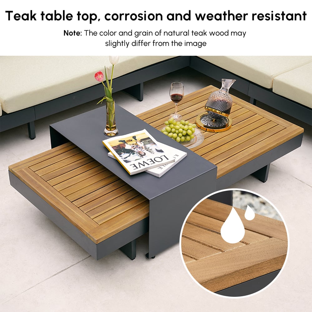 Canapé sectionnel d'extérieur Axis pour 6 personnes en aluminium et teck, beige image de fenêtre