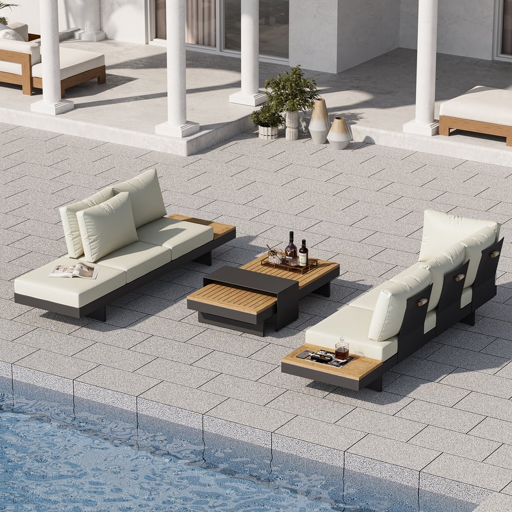 Canapé sectionnel d'extérieur Axis pour 6 personnes en aluminium et teck, beige image de fenêtre