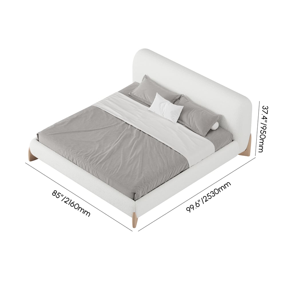 Curva Boucle Cal King Upholstered Platform Bed with Natural Legs weights dimensions image