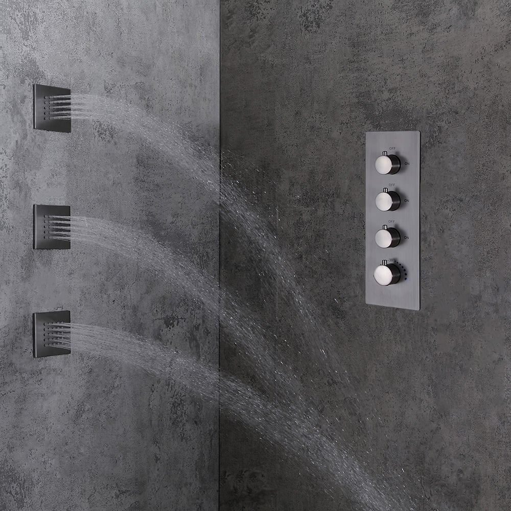 20" Modern Flush Mount Shower System with Hand Shower & Body Jets Solid Brass window image