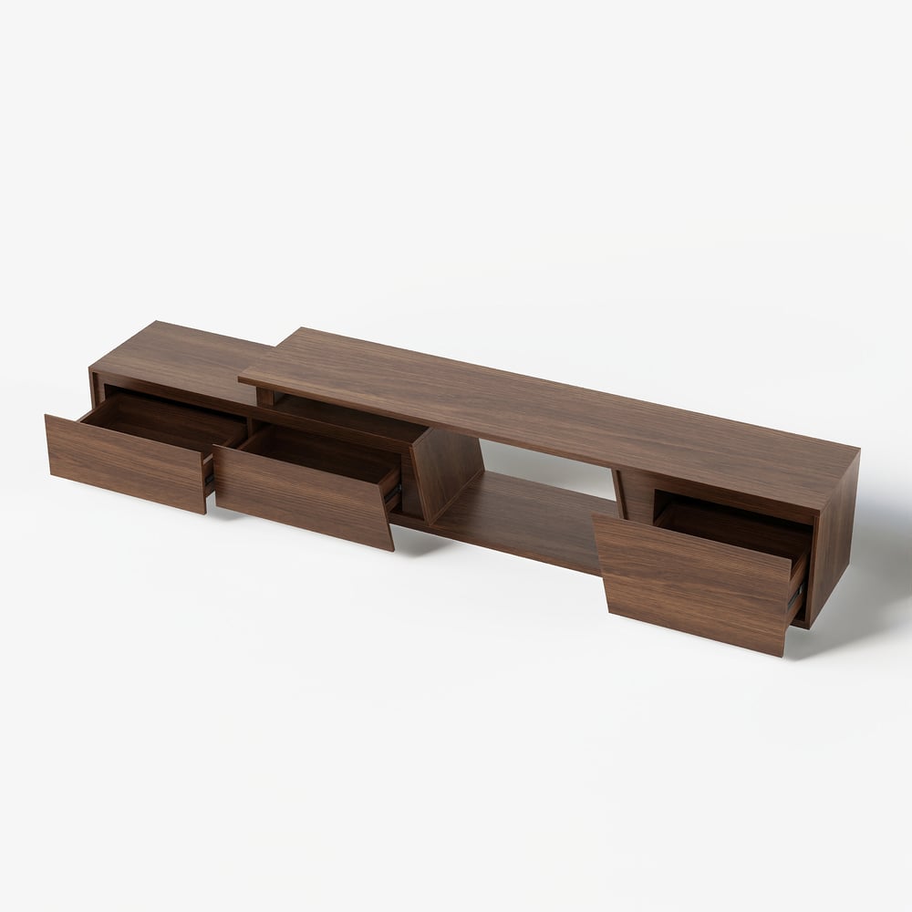 Fero extendable reversible TV cabinet with 3 drawers of 180 cm in walnut color