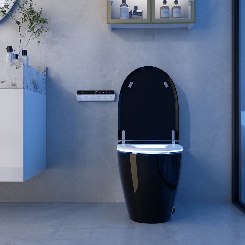 Hynova AX7 Automatic Smart Bidet Toilet Black with built-in water tank|  Night Light window image
