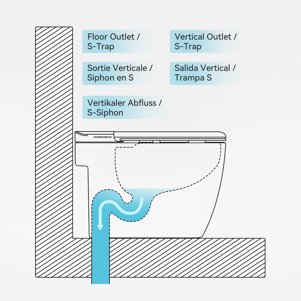 Automatic One-Piece Elongated Smart Bidet Toilet with Built-in Tank Vertical Outlet