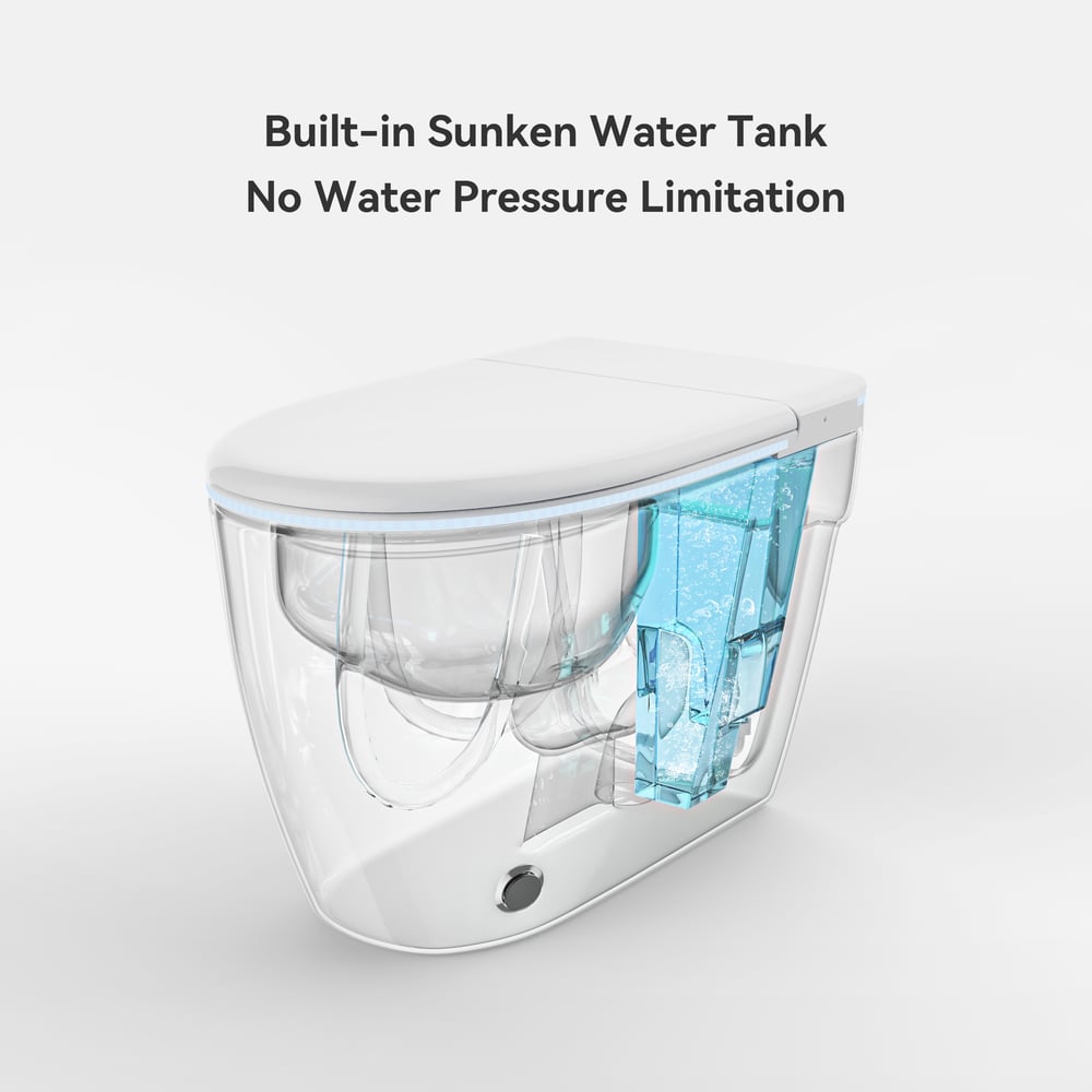 Automatic One-Piece Elongated Smart Bidet Toilet with Built-in Tank Vertical Outlet