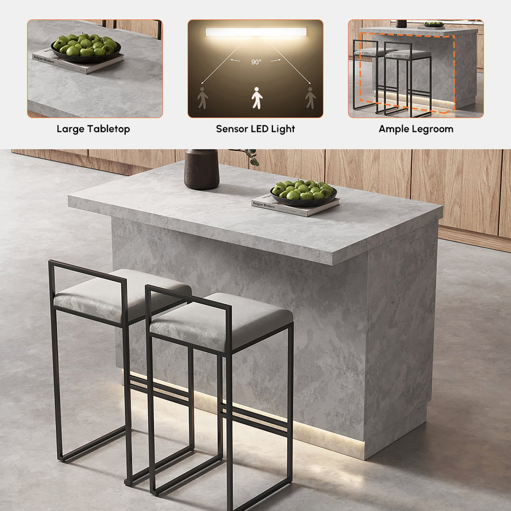 Armario de cocina con almacenamiento de madera gris Japandi Kitchen Island de 1270 mm con luz Imagen de ventana