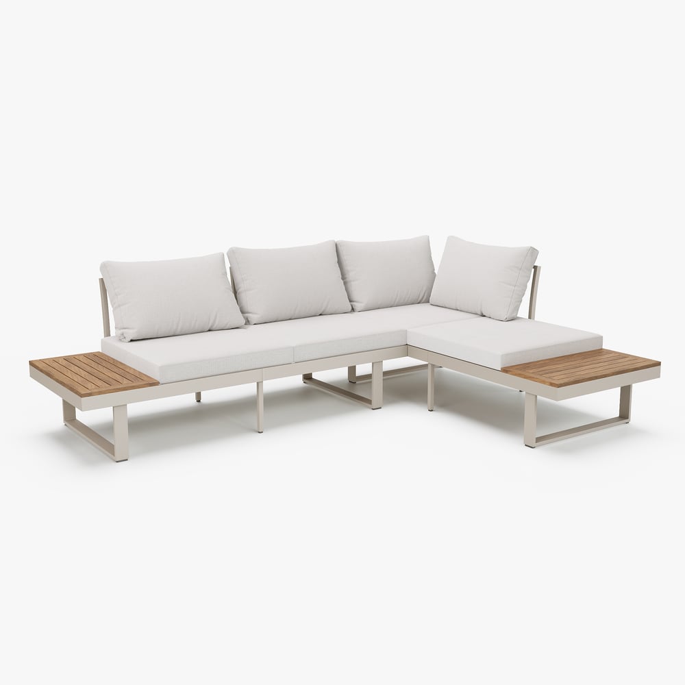 Set divano da esterno a 4 posti in legno di acacia con cuscino e tavolino Immagine della finestra