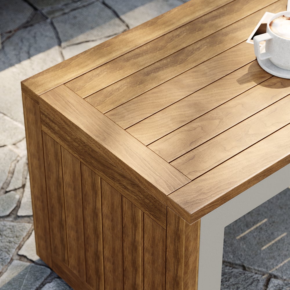 Set divano da esterno a 4 posti in legno di acacia con cuscino e tavolino Immagine della finestra