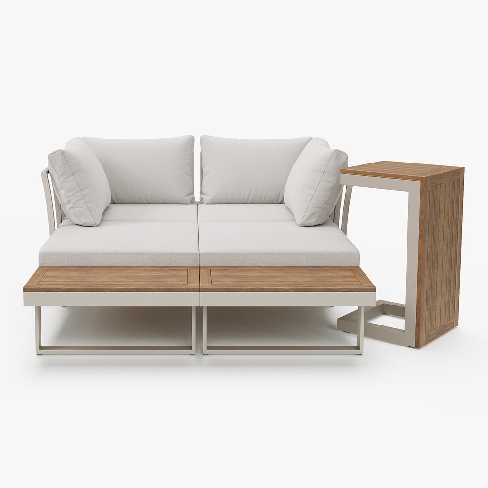 Set divano da esterno a 4 posti in legno di acacia con cuscino e tavolino Immagine della finestra