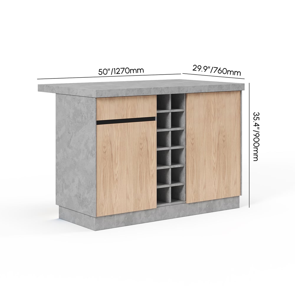 Armario de cocina con almacenamiento de madera gris Japandi Kitchen Island de 1270 mm con luz pesos dimensiones imagen