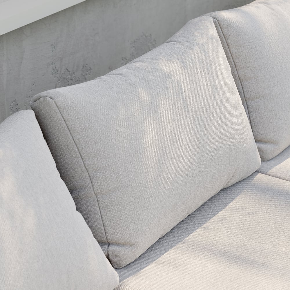 Set divano da esterno a 4 posti in legno di acacia con cuscino e tavolino Immagine della finestra