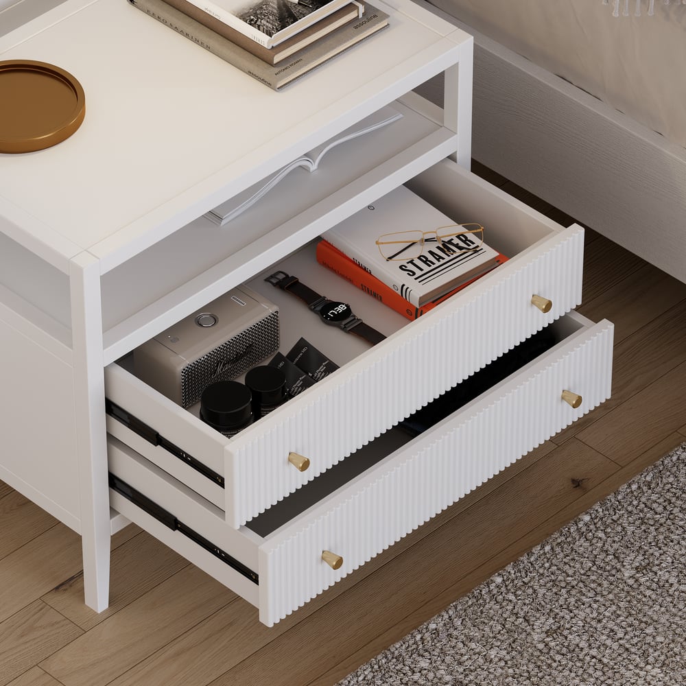 760mm Fluted 2-Drawer Wide Smart Nightstand window image