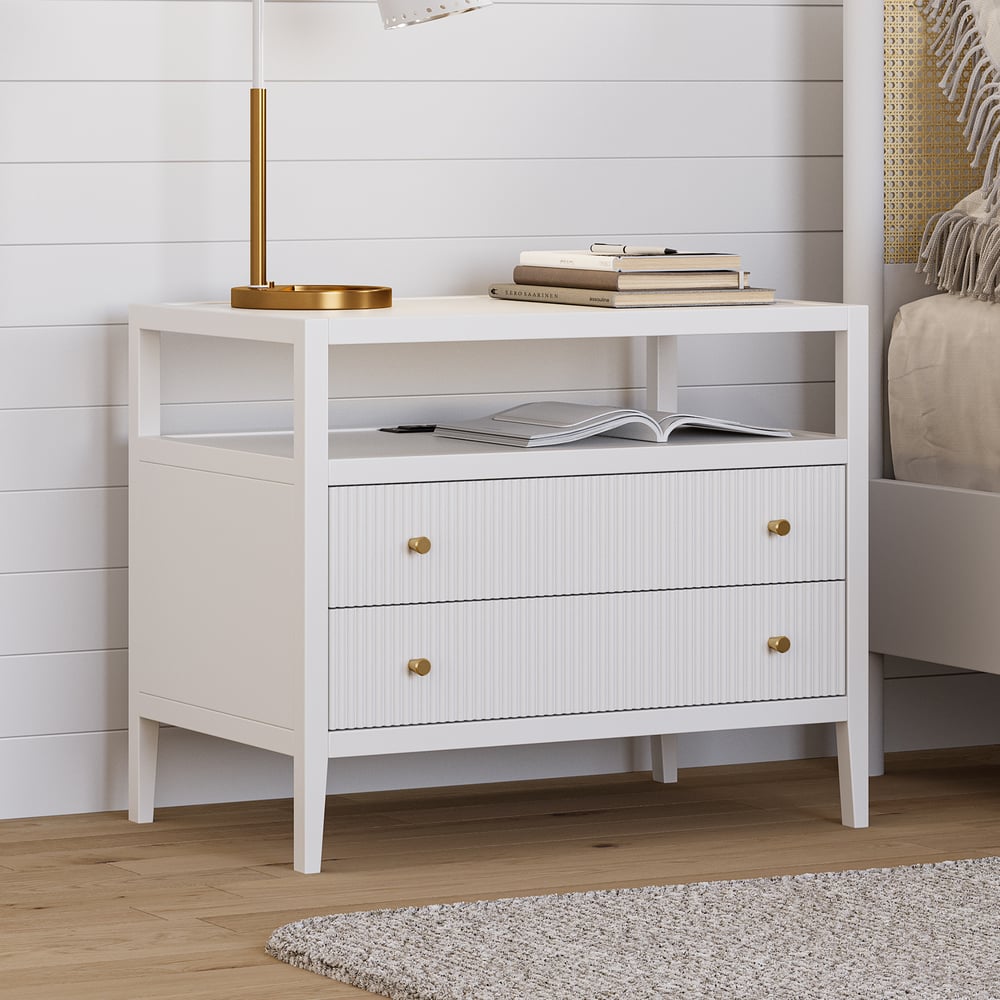 760mm Fluted 2-Drawer Wide Smart Nightstand window image