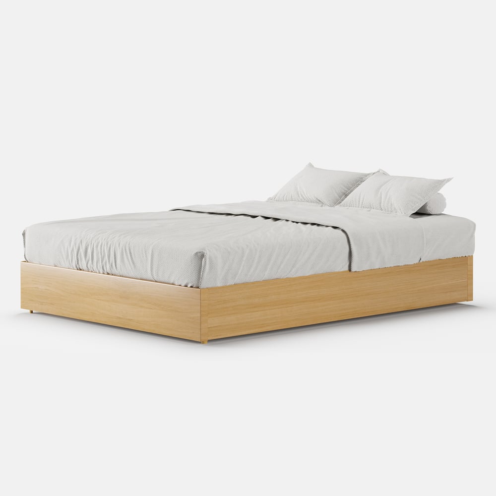 Japandi King Size Natural Bed Frame with Storage