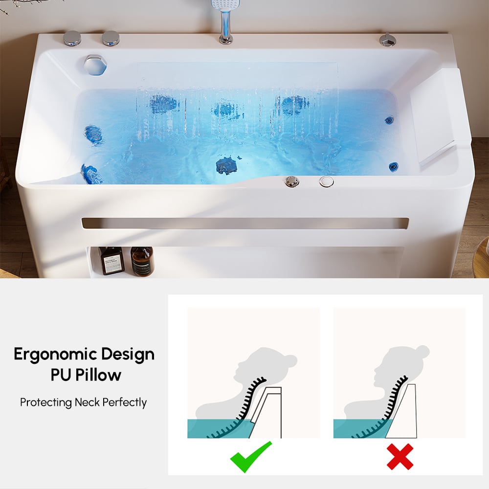 60" Small Jacuzzi Bathtub Jetted with LED Lighting 89-Gallon Capacity
