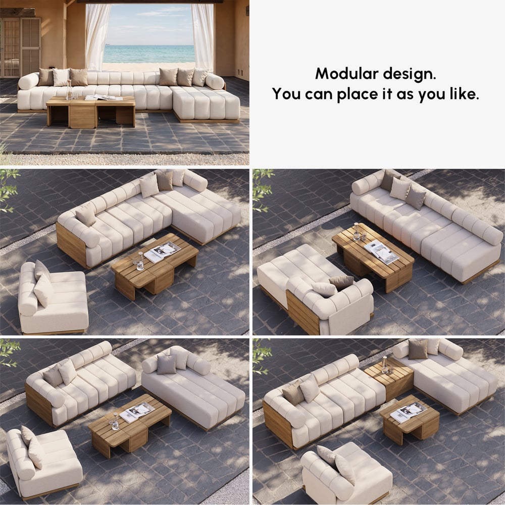 Resaro 8-Piece Outdoor Modular Natural Teak Sectional Fluted Sofa Set window image