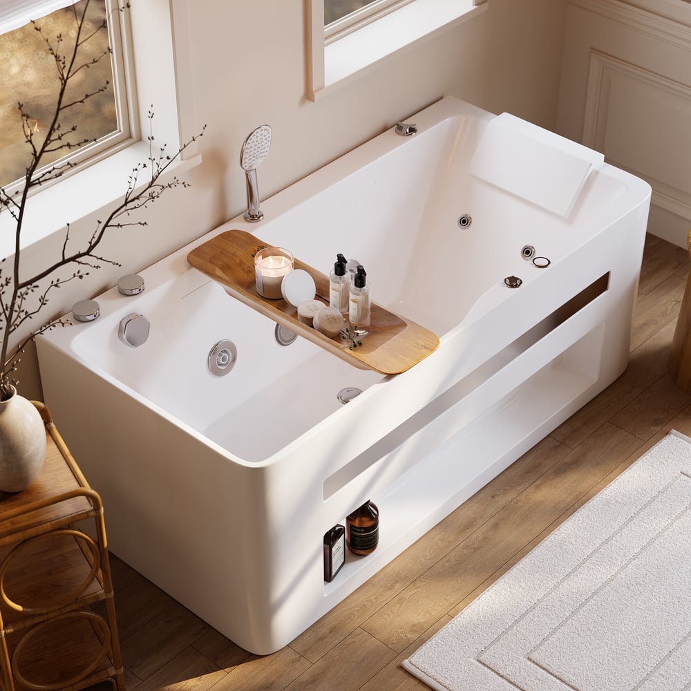 60" Small Jacuzzi Bathtub Jetted with LED Lighting 89-Gallon Capacity