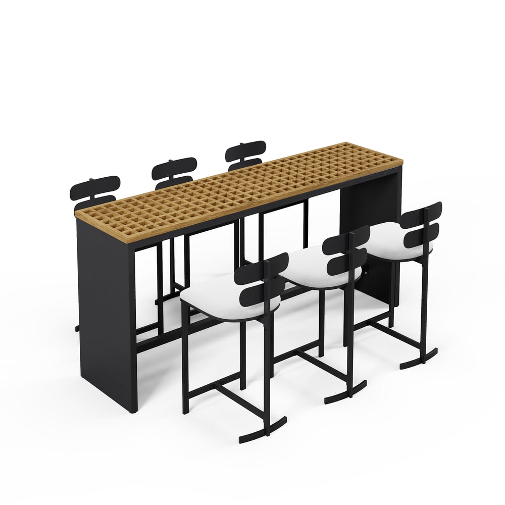 7-Pieces 70.9'' Teak Rectangle Hollow Bar Dining Table Set for Outdoor & Patio