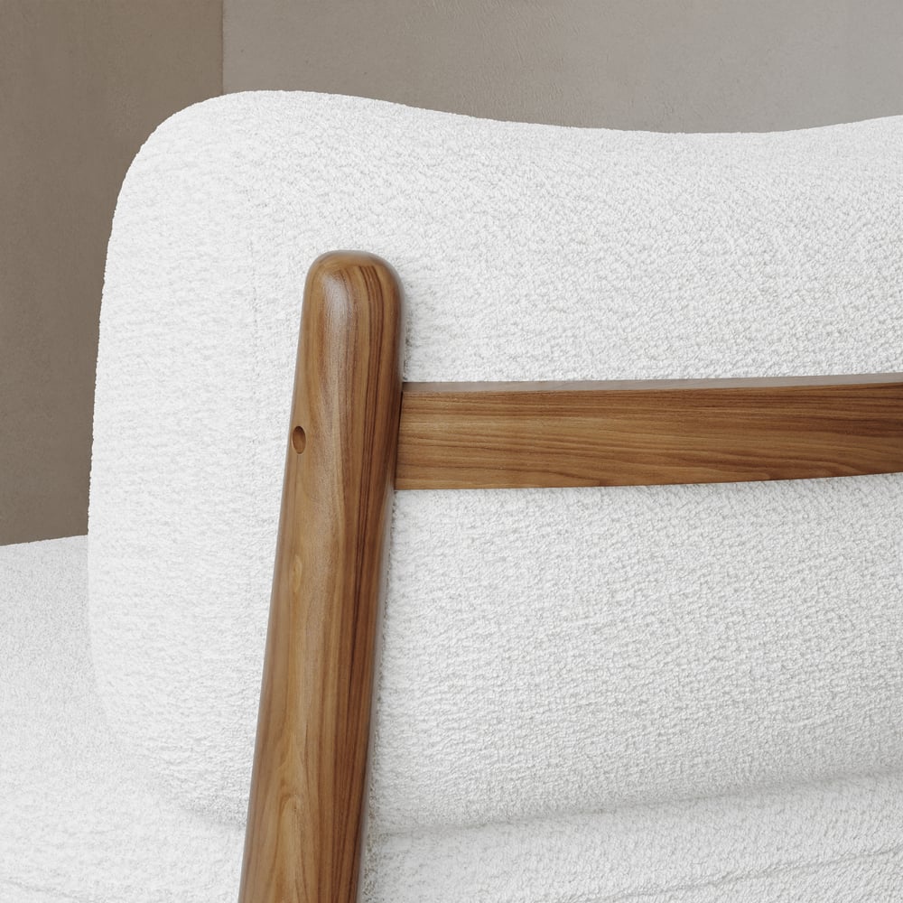 Boucle Armless Upholstered Accent Chair with Ash Wood Leg