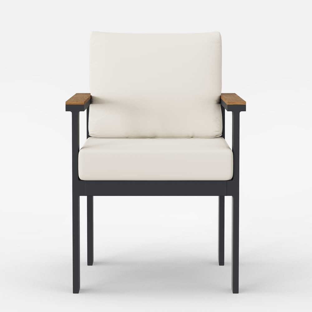 2 PCS Acacia & Aluminum Outdoor Dining Chair with Cushion