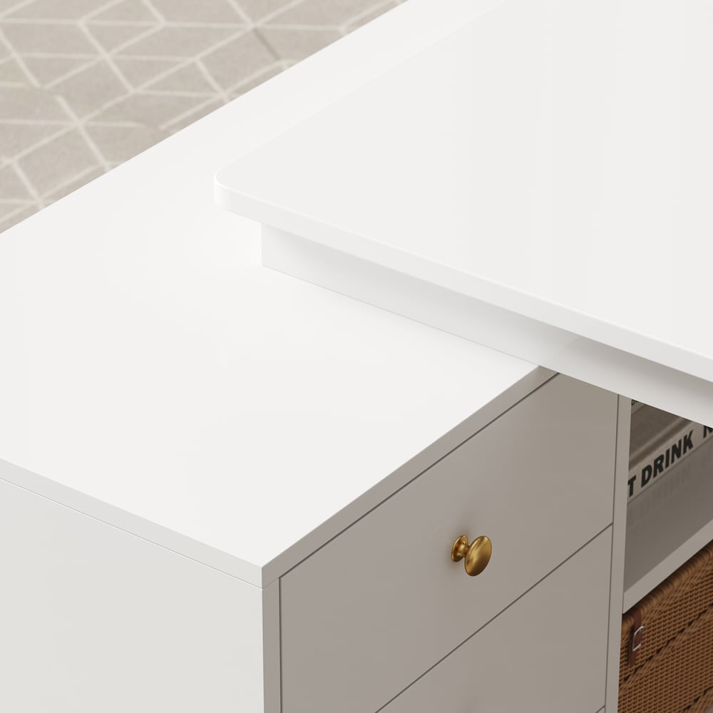 Ultic White L Shaped Office Desk with Storage Drawers & Shelf (1200mm)
