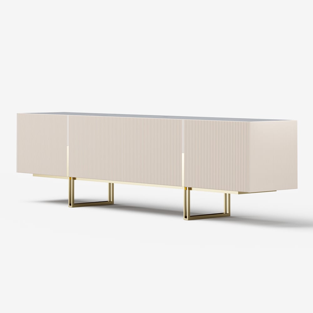 Grovyn 95" Sintered Stone Top Fluted TV Stand with Storage window image