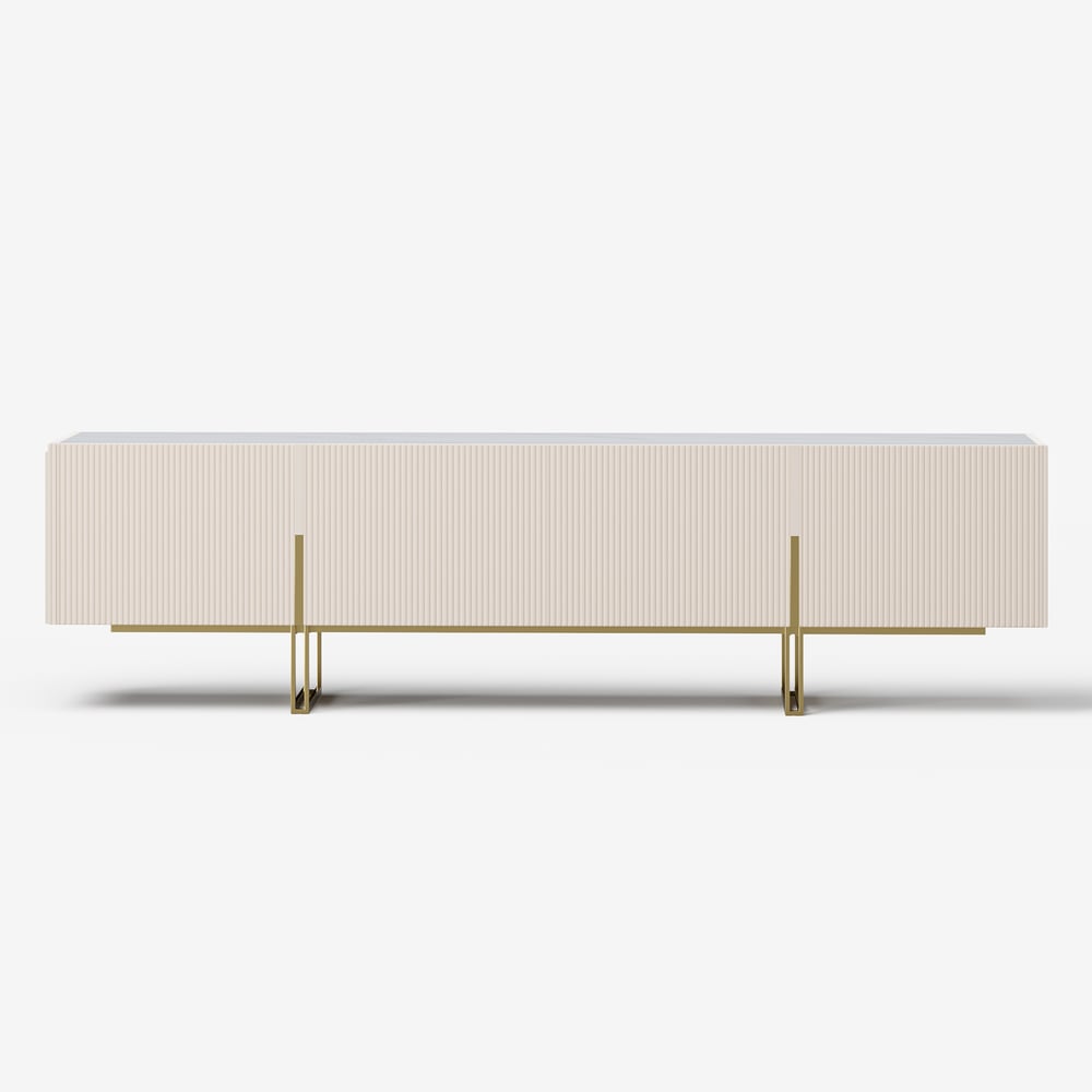 Grovyn 95" Sintered Stone Top Fluted TV Stand with Storage window image