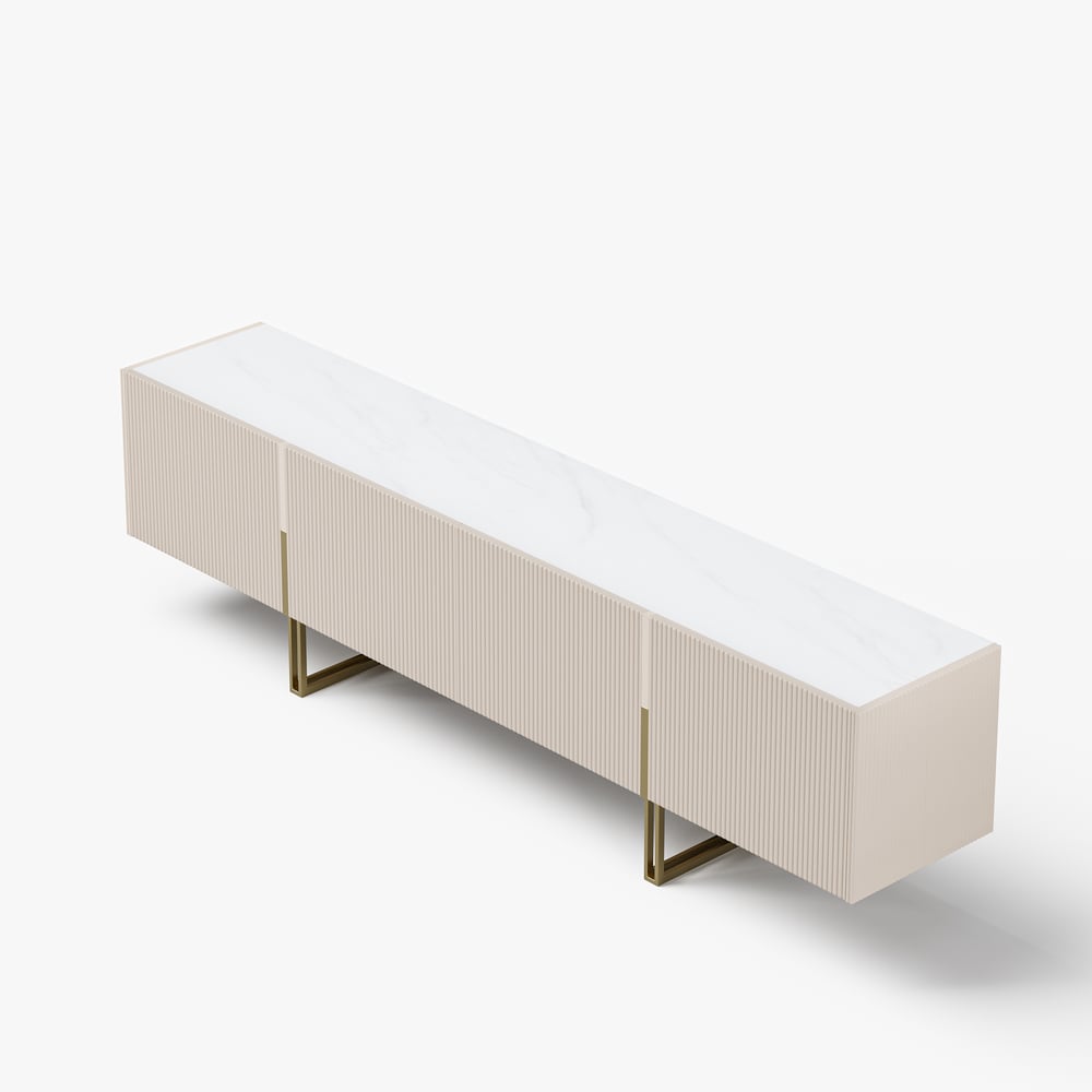 Grovyn 95" Sintered Stone Top Fluted TV Stand with Storage window image
