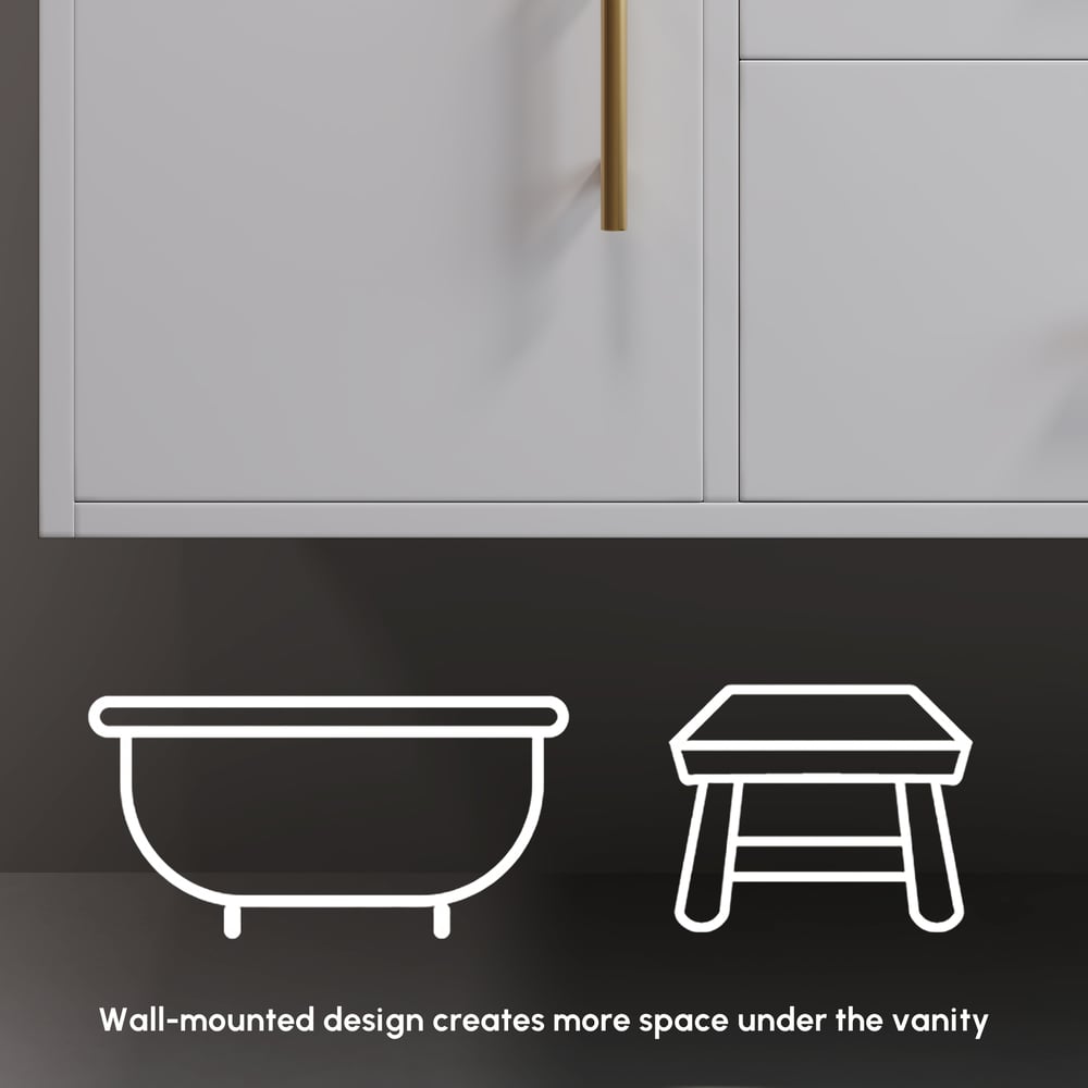 Bathroom Vanity Set 39.4" Modern Floating Sintered Stone Bathroom Vanity White with Sink window image
