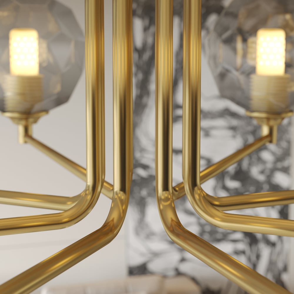 8-Light Sputnik Chandelier in Gold Globe Glass Shade Included window image