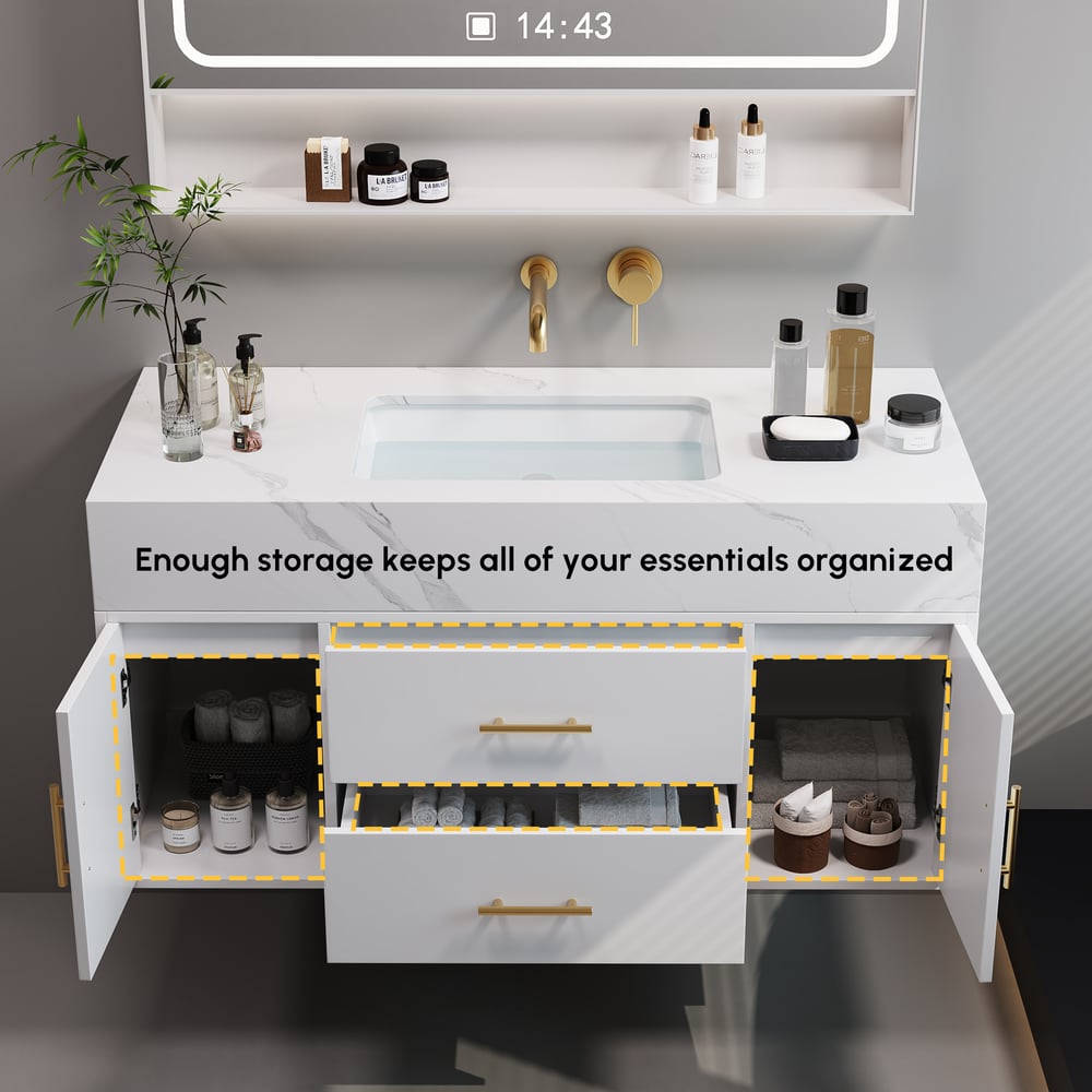Bathroom Vanity Set 39.4" Modern Floating Sintered Stone Bathroom Vanity White with Sink window image
