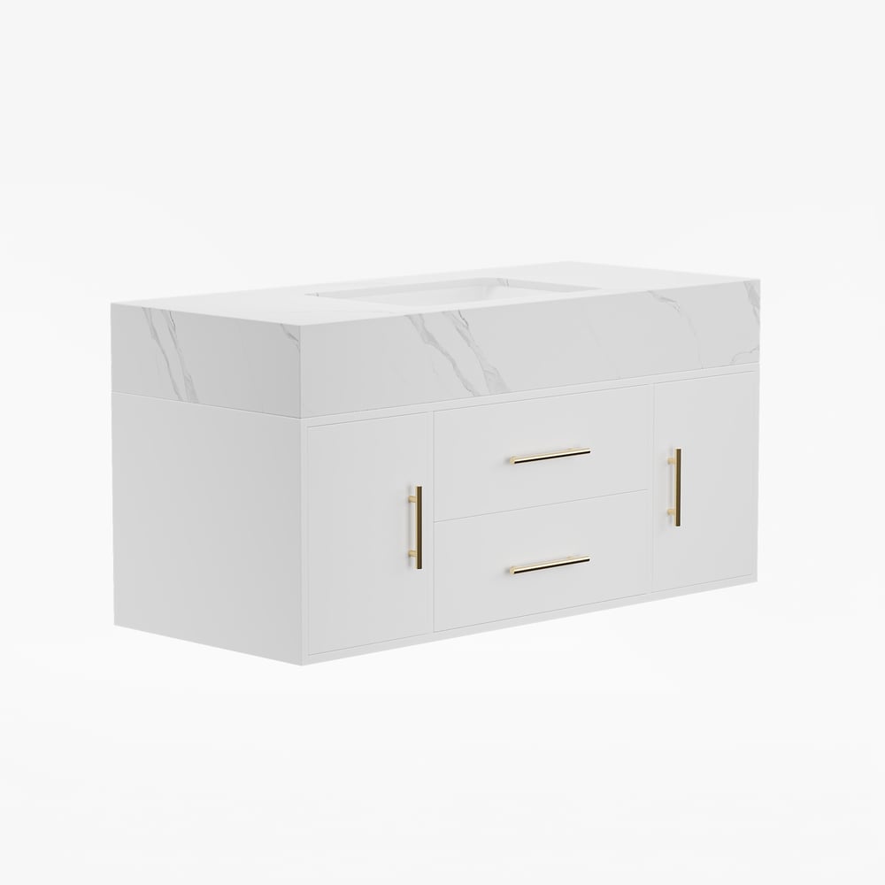 Bathroom Vanity Set 39.4" Modern Floating Sintered Stone Bathroom Vanity White with Sink window image