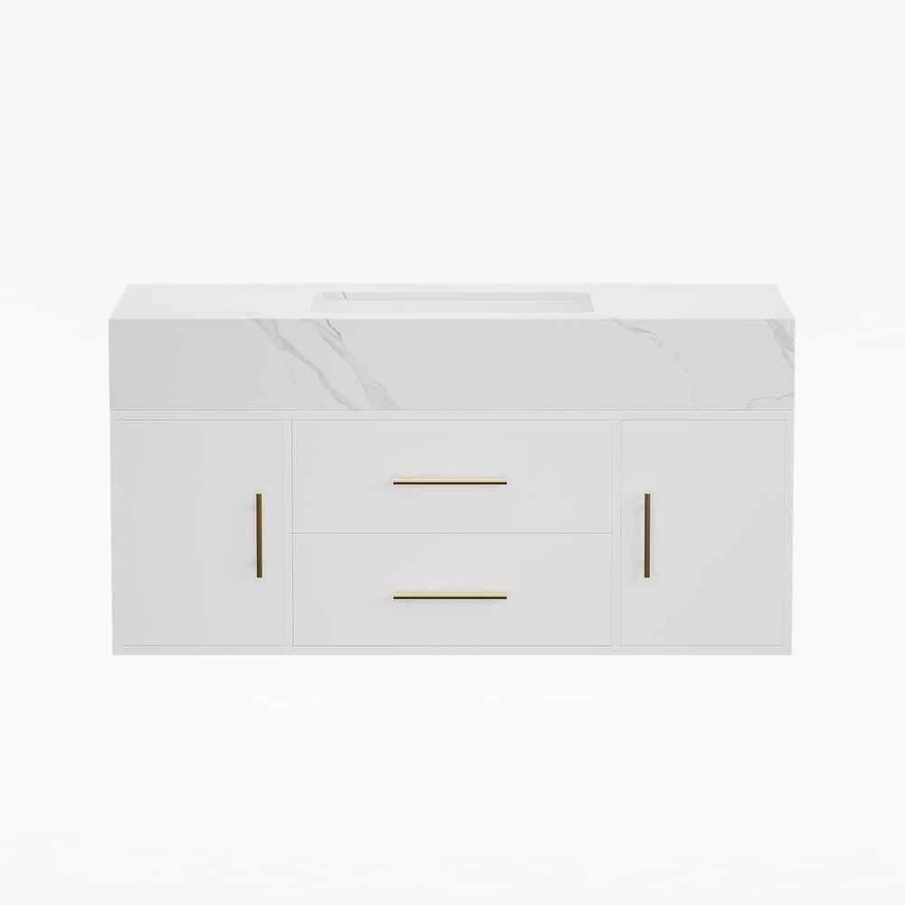 100cm White Floating Bathroom Vanity Set with LED Mirror Cabinet window image