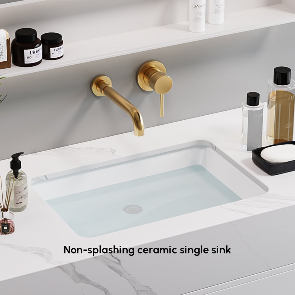 Bathroom Vanity Set 39.4" Modern Floating Sintered Stone Bathroom Vanity White with Sink window image