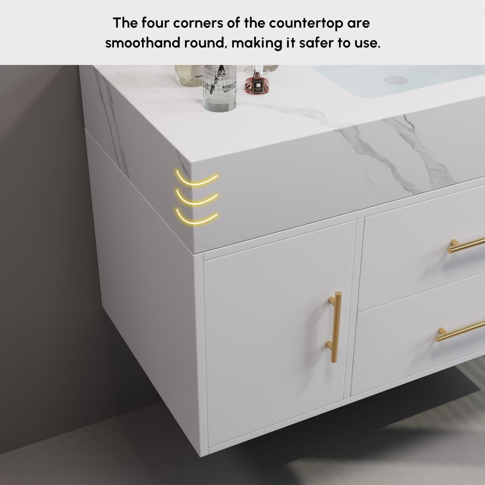 Bathroom Vanity Set 39.4" Modern Floating Sintered Stone Bathroom Vanity White with Sink window image